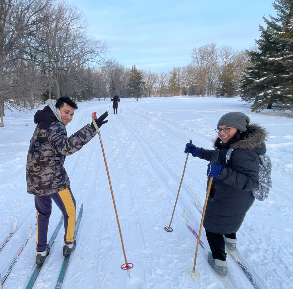 Two people skiing at U of M